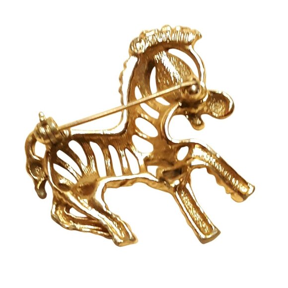 Gold-Tone Zebra Shaped Pin Brooch With Striped Openwork Design - Picture 3 of 6